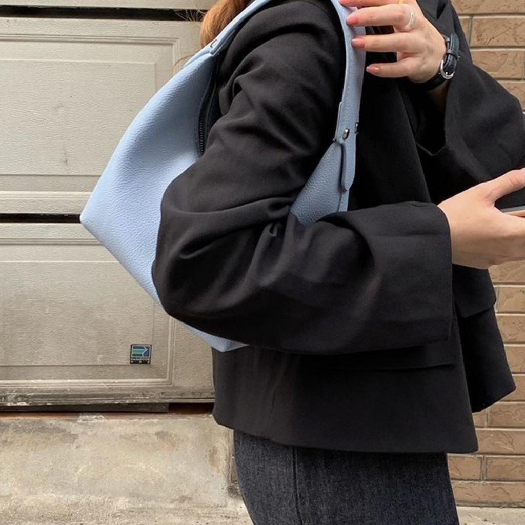 Amira Bag in Baby Blue, worn