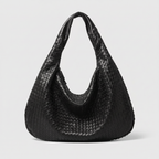 Eden Bag in black woven leather, front view